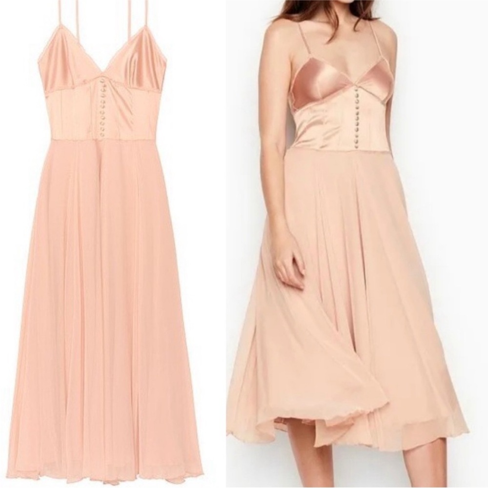 Victoria's Secret Blush Pink Satin Bustier Maxi Dress